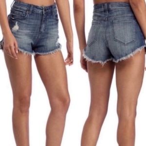 Eunina Lulu High Rise Cut Off Shortie Distressed Jean Shorts Size Small